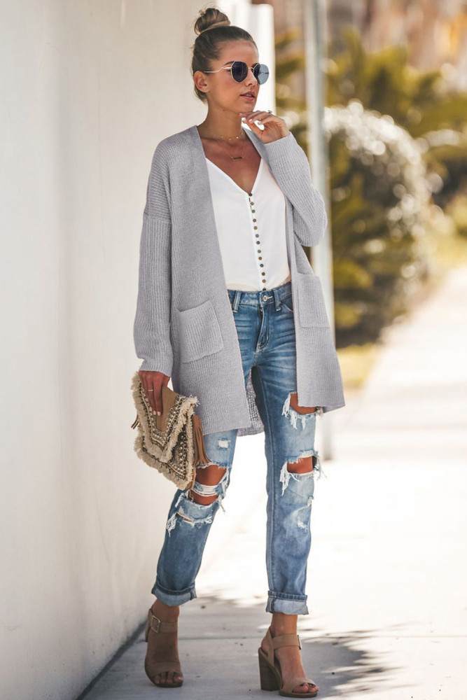 Gray Maribelle Pocketed Cardigan