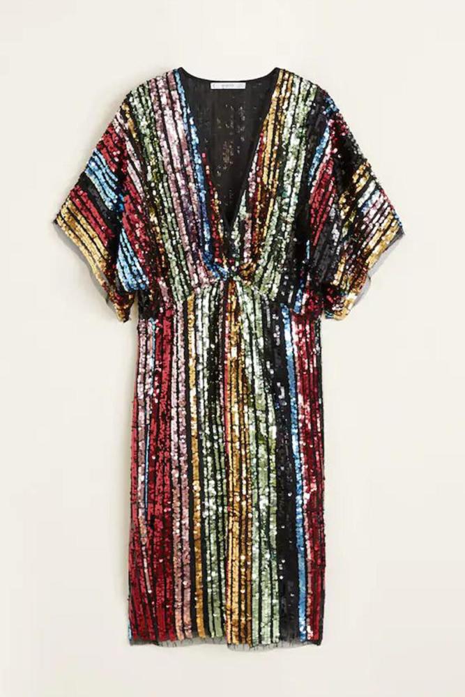 Multicolor Sequin Deep V Neck Tunic Dress