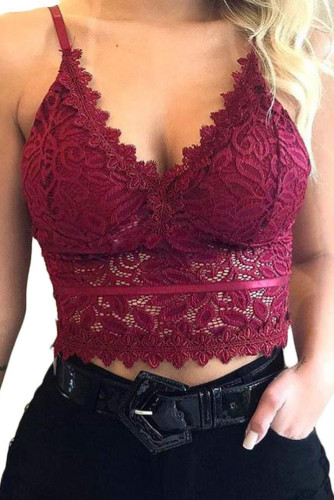 Red Deep V Lace Bralette Crop Top