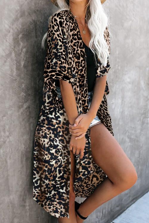 Brown Born To Stand Out Leopard Kimono