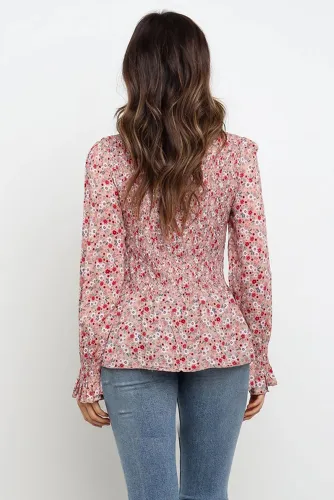 Red High Neck Boho Floral Blouse