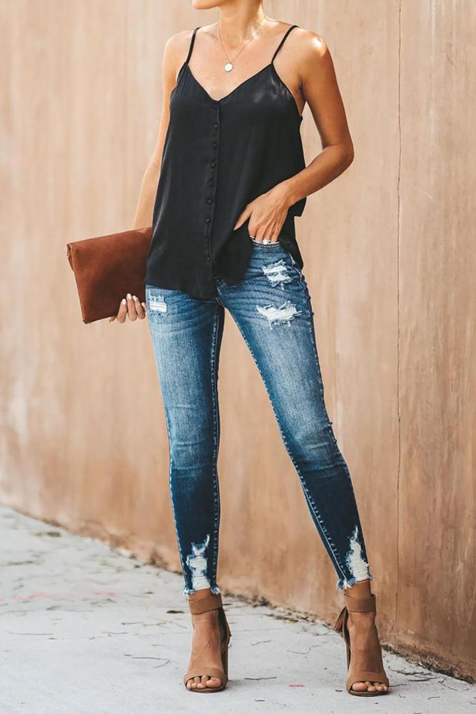 Black Pull Me Close Button Down Tank Top