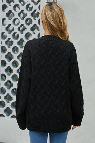 Black Open Front Button Down Knit Cardigan Coat