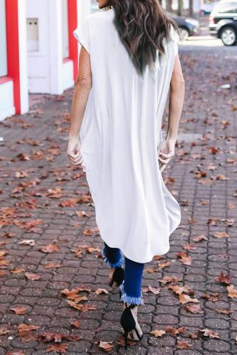 White Stylish Drape High Low Top
