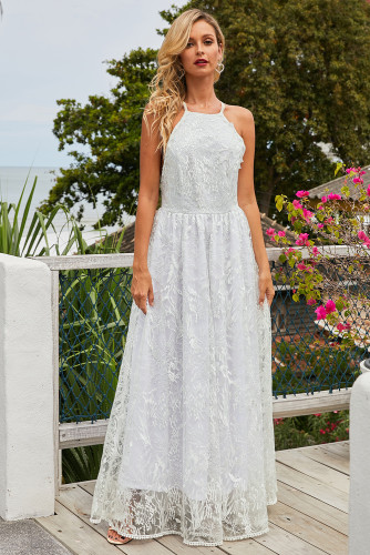 White Wedding Day Ball Party Lace Maxi Dress