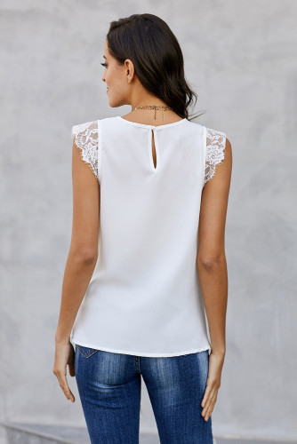 White Lace Cap Sleeve Twisted Knot Top