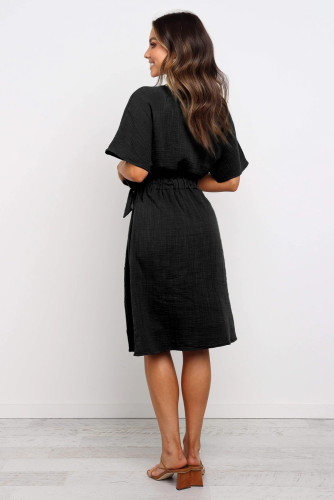 Black Casual Kimono Style Midi Dress