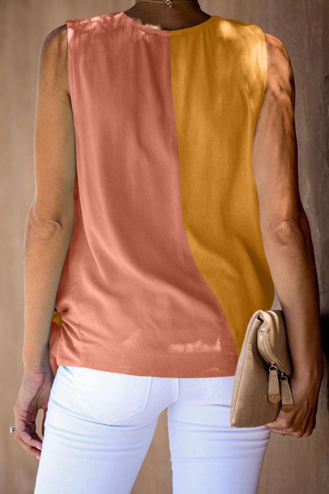 Orange and Mustard Colorblock Drape Tie Tank Top