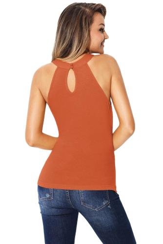 Orange Cutout Halter Racerback Tank Top