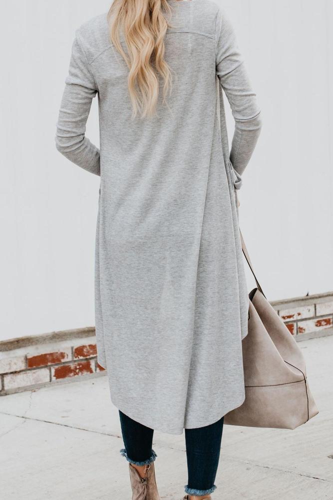Light Gray Selected Button Down Pocketed High Low Cardigan