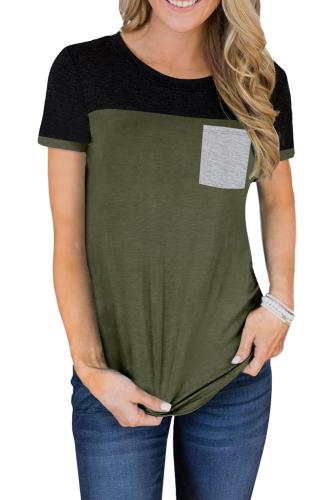 Green Color Block Pocketed T Shirt