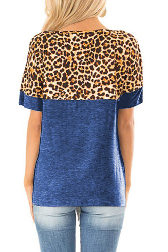 Blue Leopard Patchwork Knot Shirt