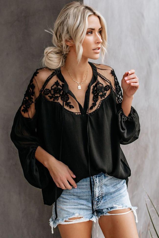 Black Formal Invitation Lace Blouse