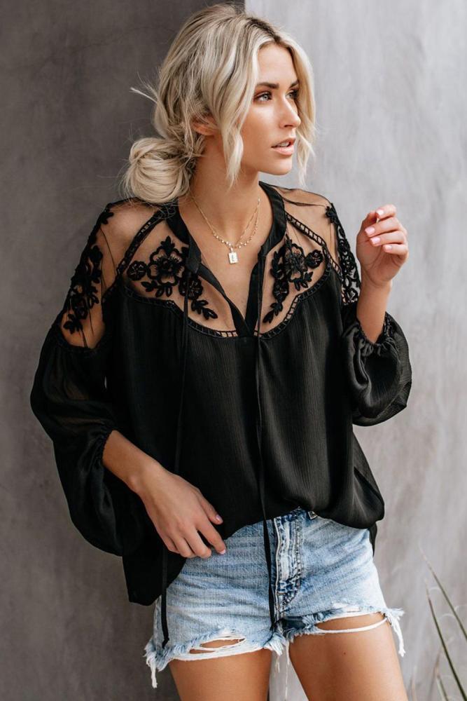 Black Formal Invitation Lace Blouse