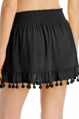 Black Tassel Pompom Ruffled Beach Skirt