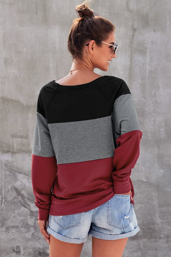 Red Raglan Sleeve Color Block Pullover Sweatshirt