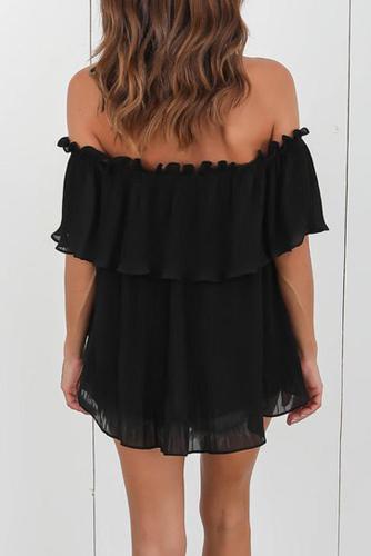 Black Off-Shoulder Pleated Ruffle Blouse