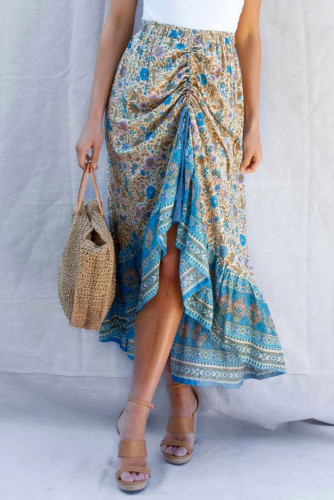 Blue Floral Motif Talking Pretty Maxi Skirt