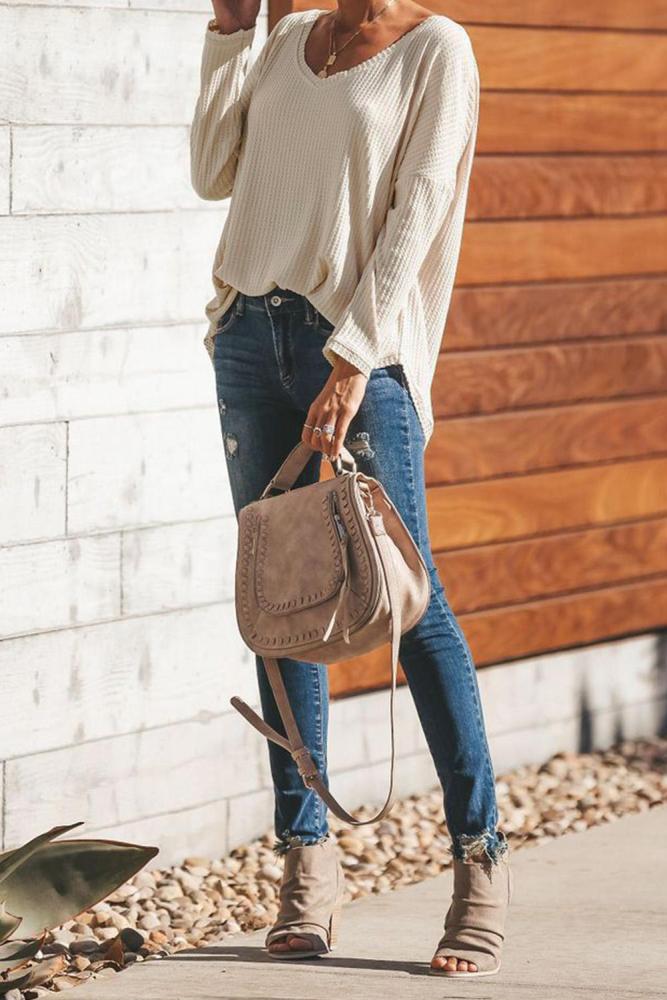 Beige Just Between Us Thermal Knit Top