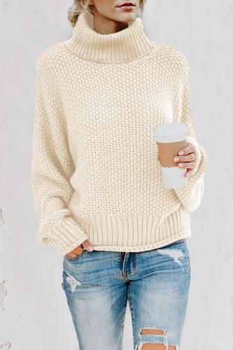 Beige Turtleneck Balloon Long Sleeve Pullover Sweater