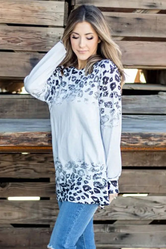 Gray Long Sleeve Loose Fit Cheetah Tunic