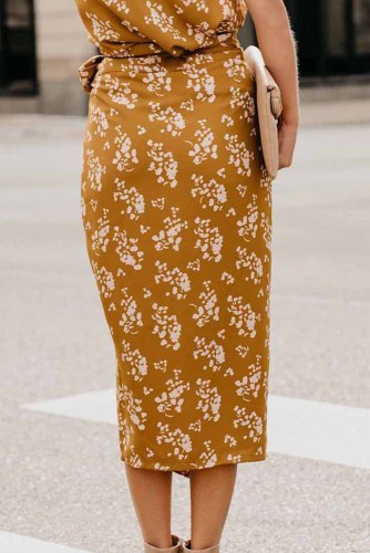 Yellow Floral Wrap Midi Dress