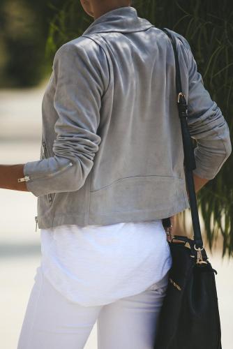 Light Gray Zipped Notch Collar Short Jacket