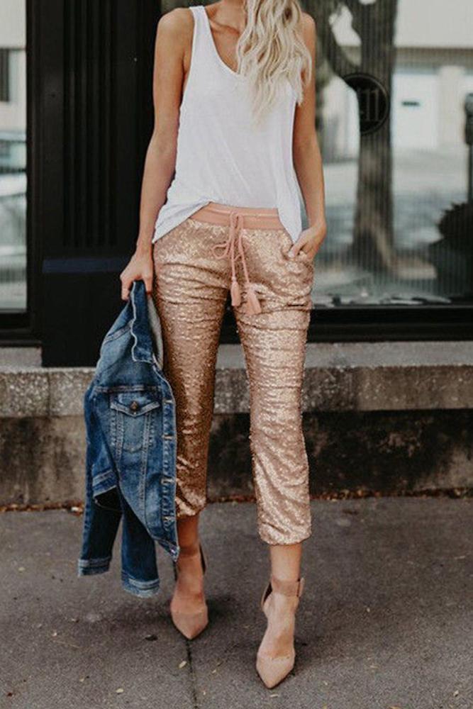 Sequined Tassel Pants