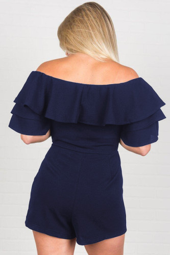 Blue Off Shoulder Neckline Ruffled Detail Playsuit