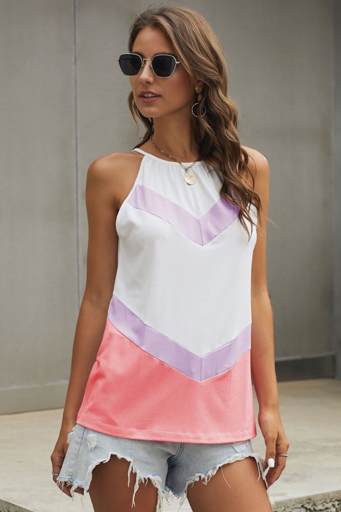 Pink Violet Chevron Color Block Flowy Tank Top