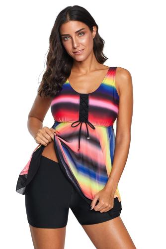 Multicolor Tie Dye Ombre Swimdress Tankini Set