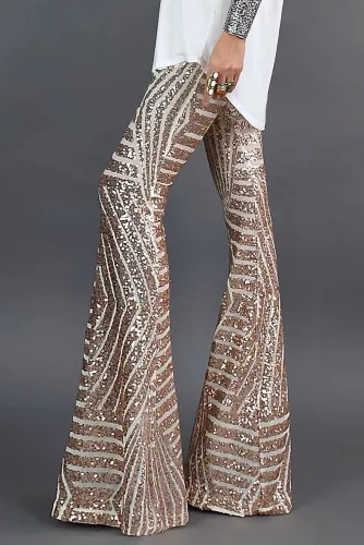 Apricot Sequin Wide Leg Pants