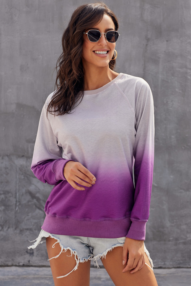 Purple Ombre Crewneck Long Sleeve Sweatshirt