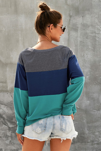 Green Raglan Sleeve Color Block Pullover Sweatshirt