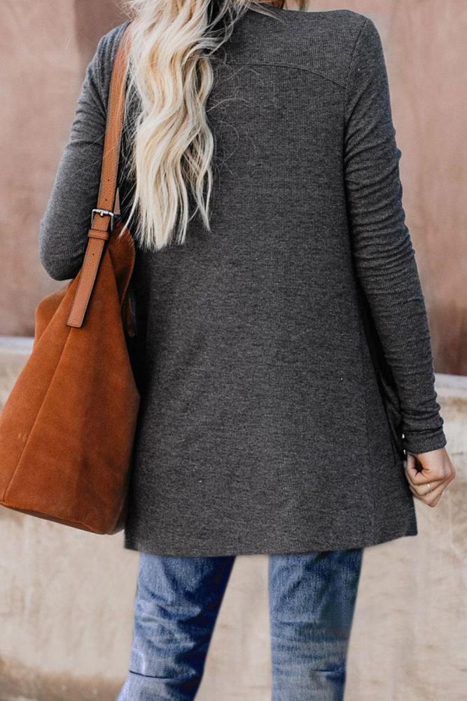 Gray Button Down Pocketed Cardigan
