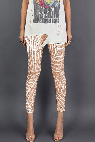 Apricot Casual High Waist Sequin Pants