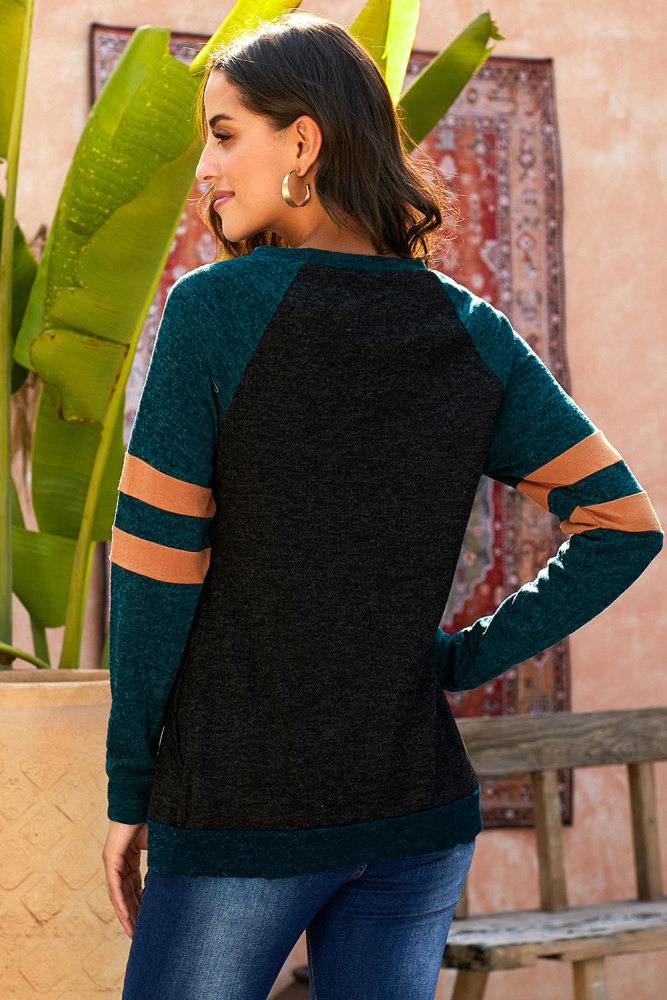 Green Fashion Casual Splice Loose Sweatshirt