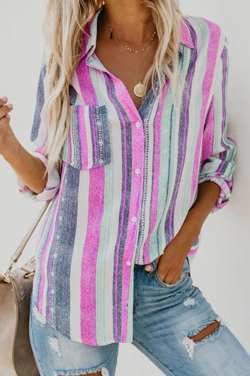 Rose Sweet Enough Striped Button Down Top