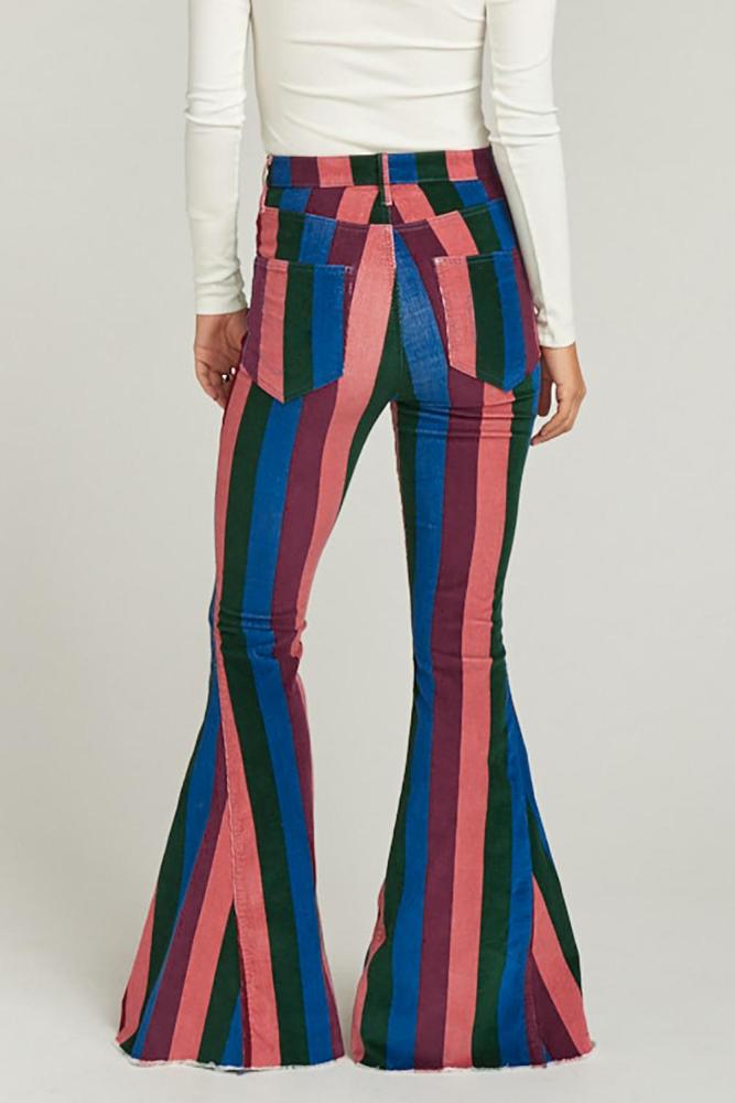 Zip Up Striped Bell Jeans
