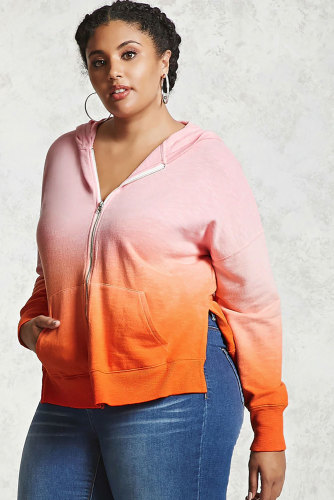 Orange Plus Size Ombre Terry Hoodie