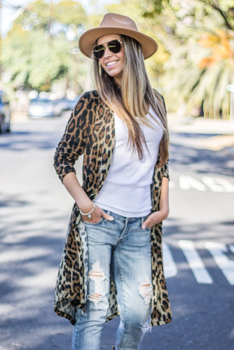 Brown Leopard Print Long Cardigan