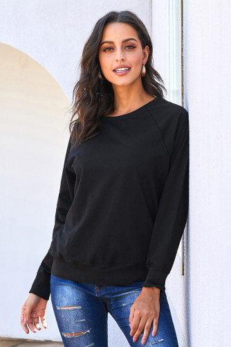 Black French Terry Cotton Blend Pullover Sweatshirt