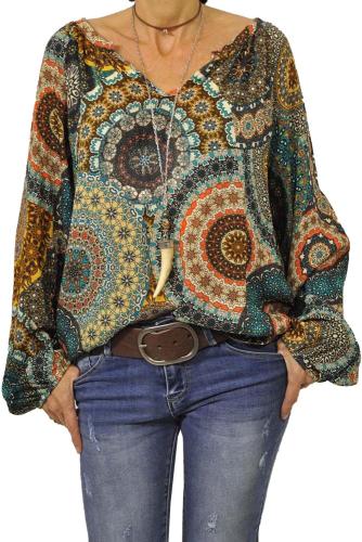 Multicolor Color Block Casual V-Neckline Long Sleeve Blouse
