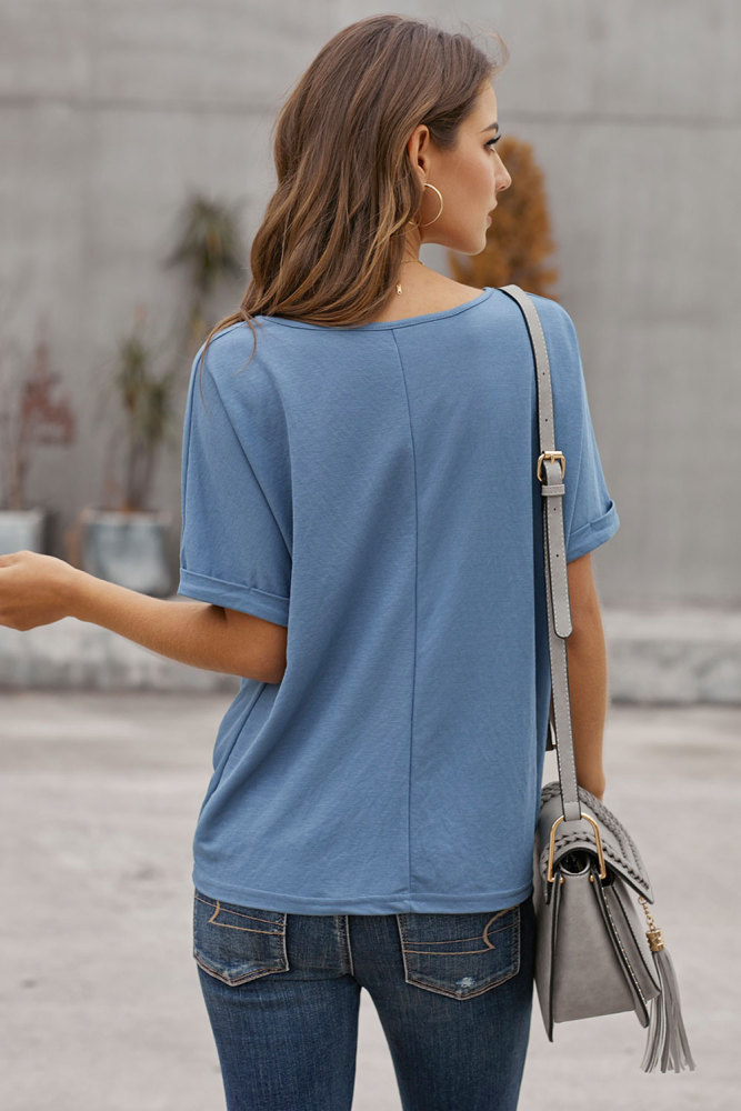 Blue Plain Short Sleeve Twist Tee