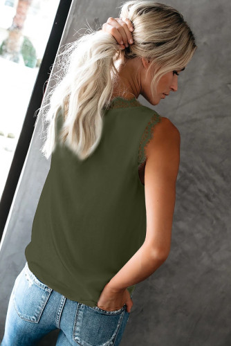 Green Sleeveless Eyelash Lace V Neck Tank Top