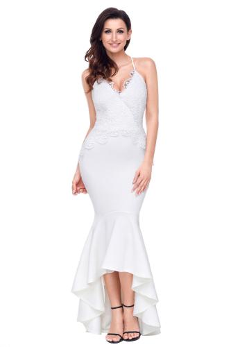 White Crisscross Spaghetti Straps Hi-low Mermaid Dress