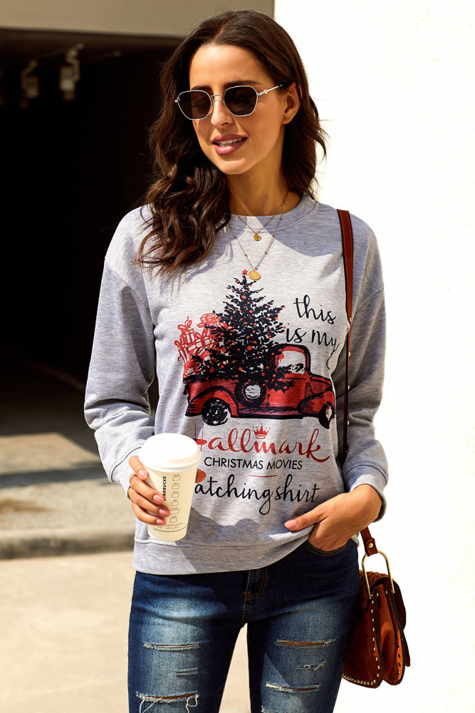 Christmas Car Letters Print Pullover Sweatshirt