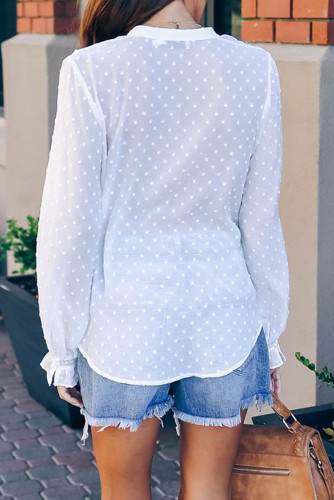 White Swiss Dot Stand Collar Blouse
