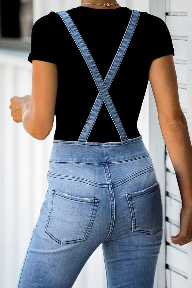 Sky Blue Bell Bottom Pocketed Denim Overalls