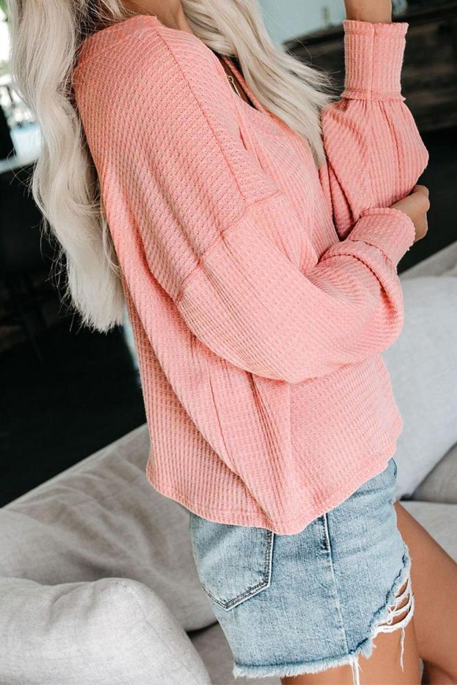 Pink The Morning View Thermal Knit Top